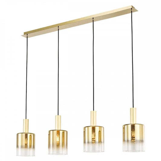 dar lighting Där Lighting Group SAV0435 Savannah 4 Light Bar Pendant Satin Gold and Gold Ombre Glass - dar lighting Där Lighting Group SAV0435 Savannah 4 Light Bar Pendant Satin Gold and Gold Ombre Glass