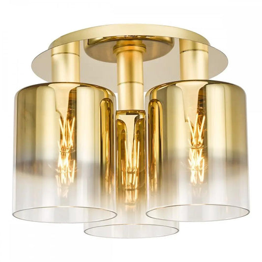 dar lighting Där Lighting Group SAV5335 Savannah 3 Light Flush Satin Gold and Gold Ombre Glass - dar lighting Där Lighting Group SAV5335 Savannah 3 Light Flush Satin Gold and Gold Ombre Glass