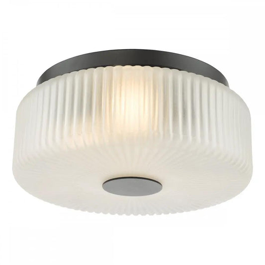 dar lighting Där Lighting Group, TWY5222 Twyman 3 Light Flush Satin Black and White Ribbed Glass IP44 - dar lighting Där Lighting Group, TWY5222 Twyman 3 Light Flush Satin Black and White Ribbed Glass IP44