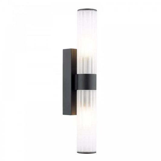 dar lighting Dar Lighting Group, LAR0922 Lars 2 Light Bathroom Wall Light Matt Black and White Frosted Acrylic IP44 - dar lighting Dar Lighting Group, LAR0922 Lars 2 Light Bathroom Wall Light Matt Black and White Frosted Acrylic IP44