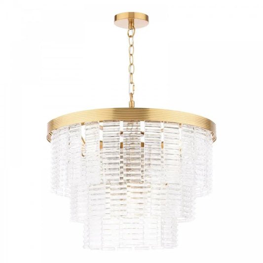 dar lighting Dar Lighting Group, MOE3435 Moesha 6 Light Pendant Natural Brass and Ribbed Glass - dar lighting Dar Lighting Group, MOE3435 Moesha 6 Light Pendant Natural Brass and Ribbed Glass