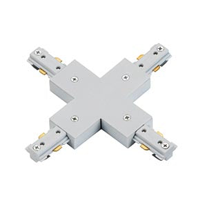 X-shaped track lighting connector for LED light fixtures and wiring applications
