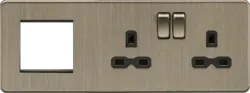 Antique Brass 13A 2G DP Socket + 2G Modular Combination Plate - Antique Brass - Antique Brass 13A 2G DP Socket + 2G Modular Combination Plate - Antique Brass
