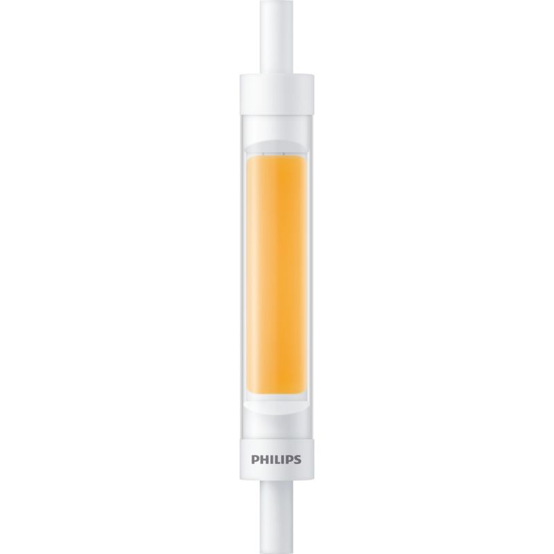R7S LED linear light bulb with white ends and a yellow light strip, ideal for home lighting
