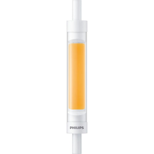 R7S LED linear light bulb with white ends and a yellow light strip, ideal for home lighting
