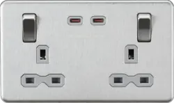 Brushed Chrome ML 13A 2G DP Switched Socket with Dual USB-C [65W DUAL FASTCHARGE] - Brushed Chrome - Electrical Brushed Chrome ML 13A 2G DP Switched Socket with Dual USB-C [65W DUAL FASTCHARGE] - Brushed Chrome Electrical