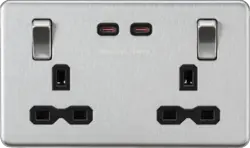 Brushed Chrome ML 13A 2G DP Switched Socket with Dual USB-C [65W DUAL FASTCHARGE] - Brushed Chrome - Electrical Brushed Chrome ML 13A 2G DP Switched Socket with Dual USB-C [65W DUAL FASTCHARGE] - Brushed Chrome Electrical