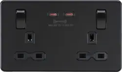 ml matt black 13A 2G DP Switched Socket with Dual USB-C [65W DUAL FASTCHARGE] - Matt Black - ml matt black 13A 2G DP Switched Socket with Dual USB-C [65W DUAL FASTCHARGE] - Matt Black