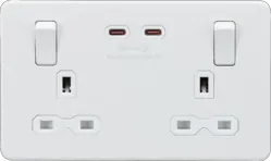 ml matt white 13A 2G DP Switched Socket with Dual USB-C [65W DUAL FASTCHARGE] - Matt White - Electrical ml matt white 13A 2G DP Switched Socket with Dual USB-C [65W DUAL FASTCHARGE] - Matt White Electrical