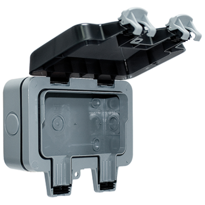 2-gang single empty weatherproof electrical enclosure with open hinged lid