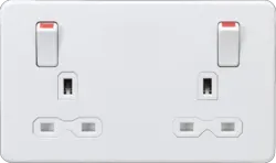 ml matt white 13A 2G DP Switched Socket Metal Outboard Rockers with Red Flash - Matt White w/white insert - Electrical ml matt white 13A 2G DP Switched Socket Metal Outboard Rockers with Red Flash - Matt White w/white insert Electrical
