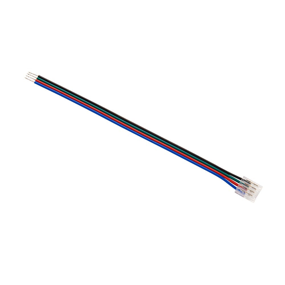 RGB LED strip connector cable with four colored wires on white background