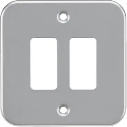Metalclad 2-gang grid faceplate for electrical switches or sockets, grey finish.