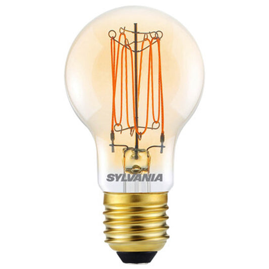 Clear vintage LED filament light bulb with gold screw base