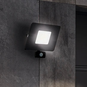 Faedo 3 LED outdoor spotlight, sensor, black, 50 W
