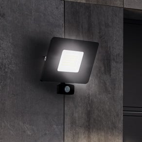 Faedo 3 LED outdoor spotlight, sensor, black, 50 W