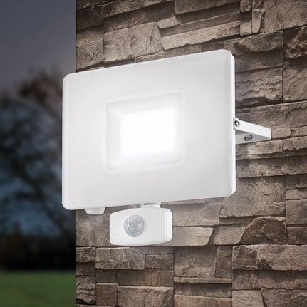 Faedo 3 LED outdoor spotlight, sensor, white, 50 W