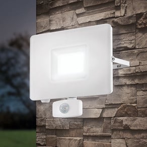 Faedo 3 LED outdoor spotlight, sensor, white, 50 W