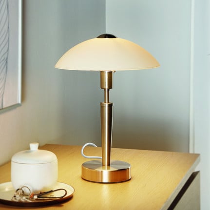 Solo 1 bedside table lamp, nickel, white