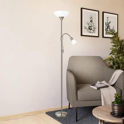 Up 2 floor lamp, nickel-coloured, metal, reading light, E27 + E14