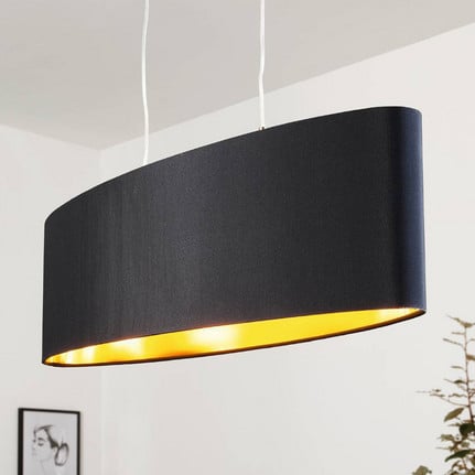 Gold-black fabric pendant light Lecio