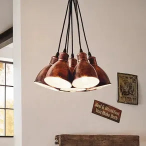 Pendant light Priddy 1, seven-bulb, antique copper