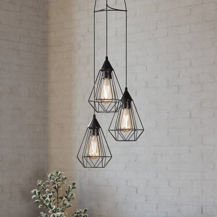 3-bulb vintage pendant light Tarbes in black