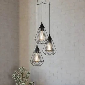 3-bulb vintage pendant light Tarbes in black