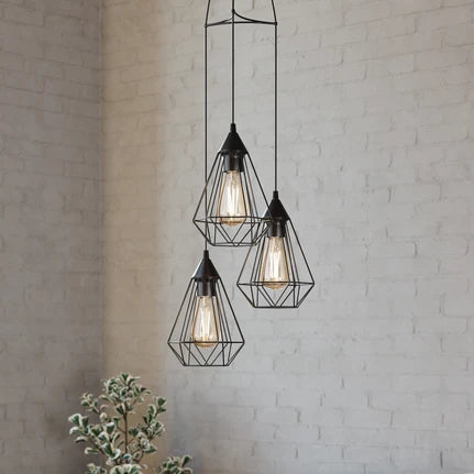 3-bulb vintage pendant light Tarbes in black
