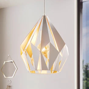 Carlton pendant light, white and gold, Ø 31 cm