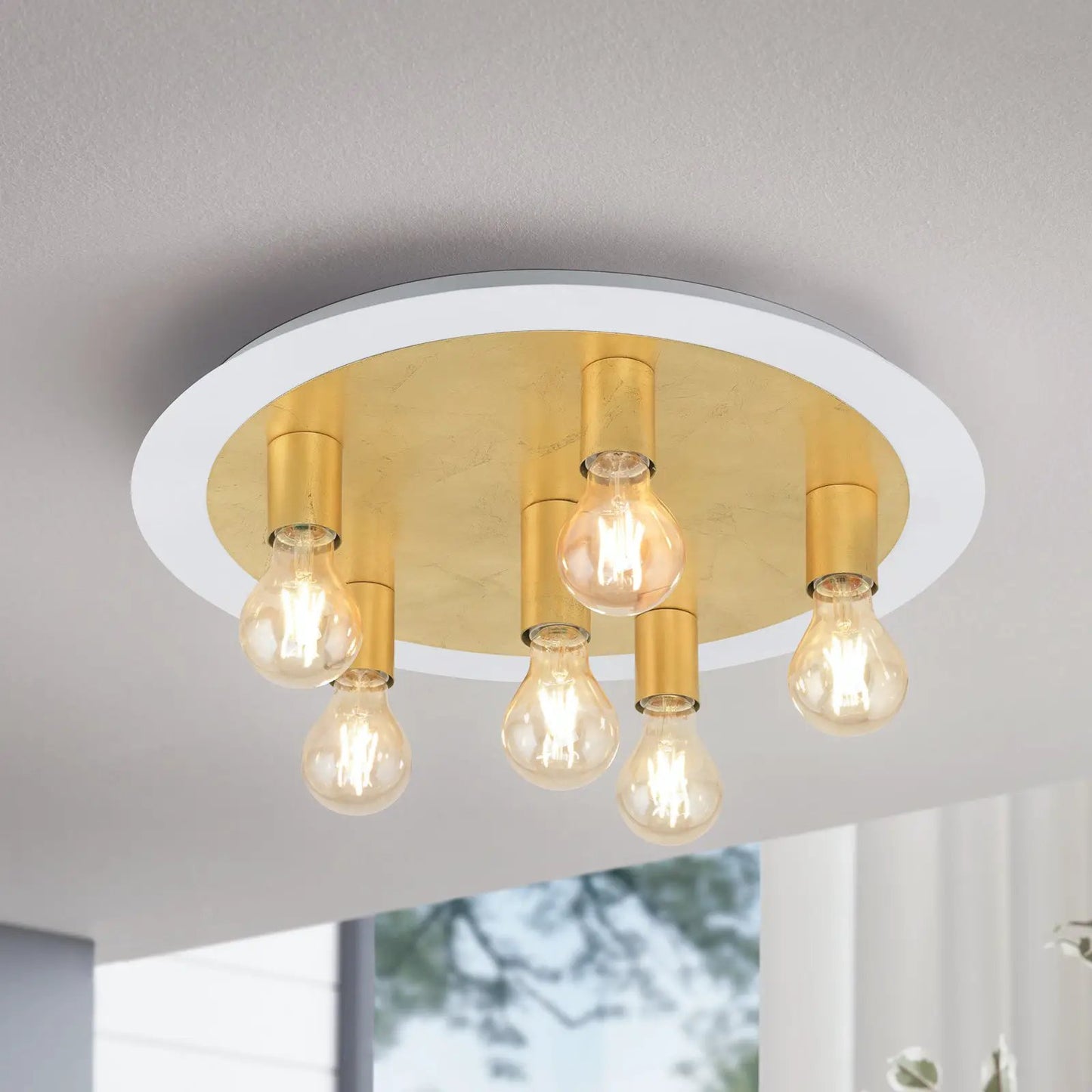 Passano LED ceiling light, 6-bulb, gold