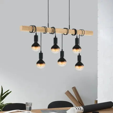 Townshend pendant lamp with wood, 6-bulb