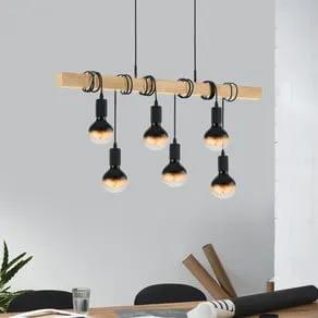 Townshend pendant lamp with wood, 6-bulb