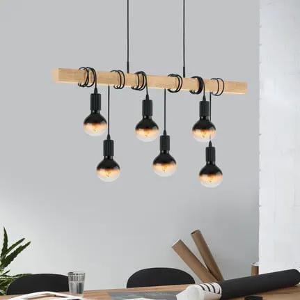 Townshend pendant lamp with wood, 6-bulb
