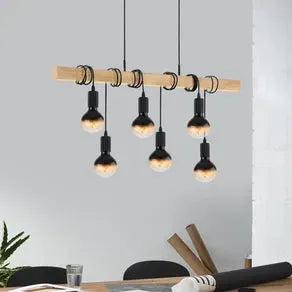 Townshend pendant lamp with wood, 6-bulb