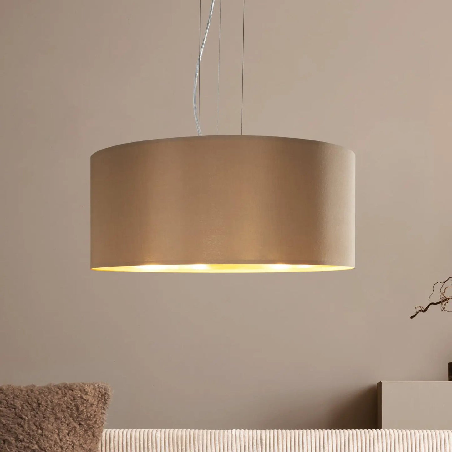 Maserlo pendant light round, taupe and gold