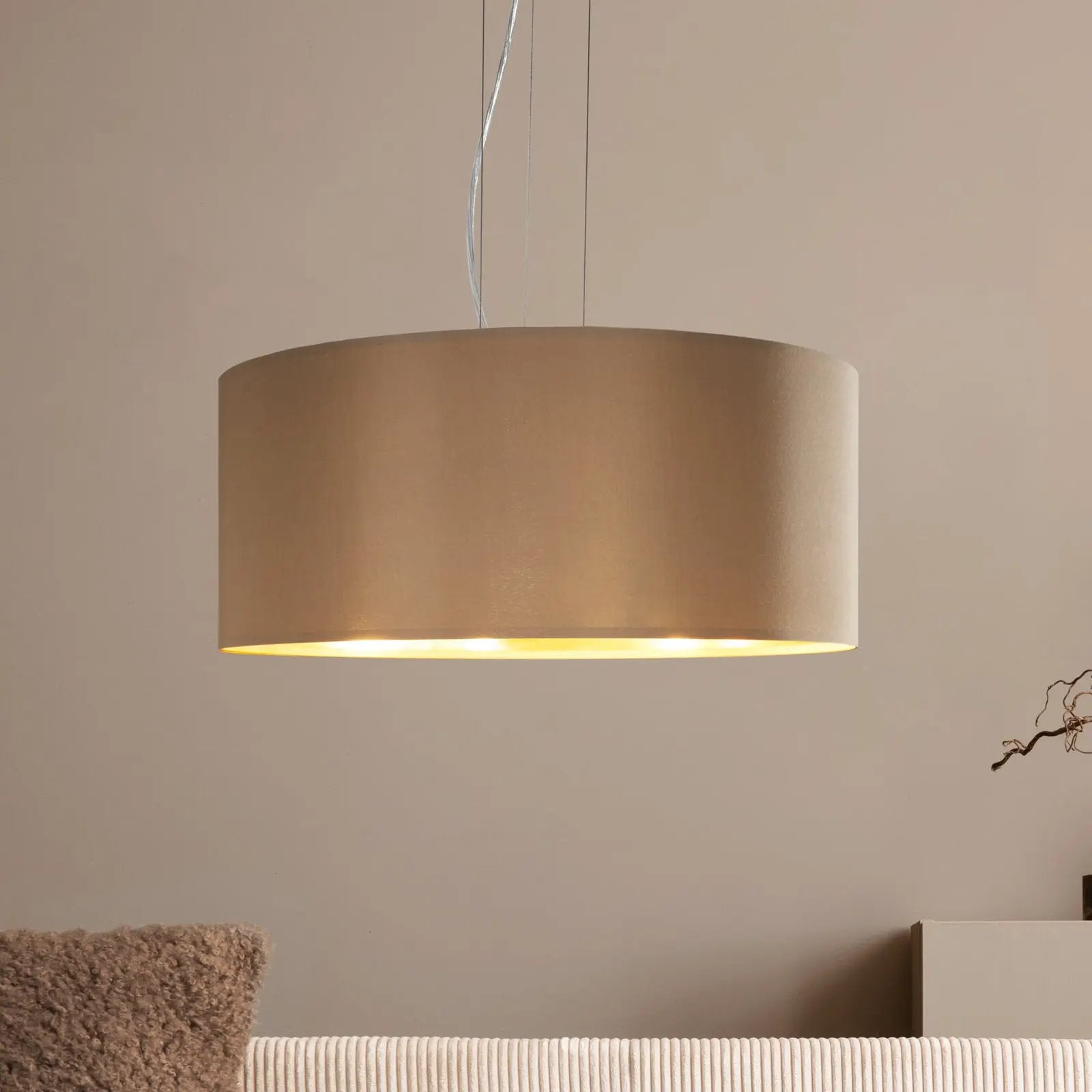 Maserlo pendant light round, taupe and gold