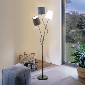 Maronda floor lamp, three fabric lampshades
