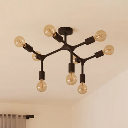 Bocadella 1 ceiling lamp in black, 9-bulb