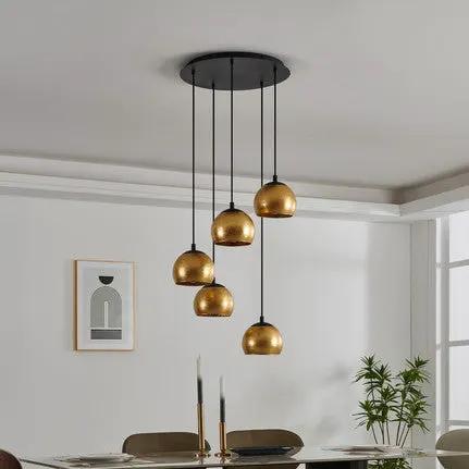 Albaraccin hanging light, five lampshades in gold
