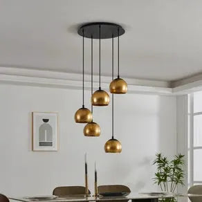 Albaraccin hanging light, five lampshades in gold