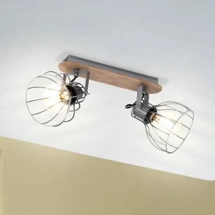 Sambatello ceiling lamp, 2-bulb, brown/silver