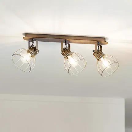 Sambatello ceiling lamp, 3-bulb, brown/silver