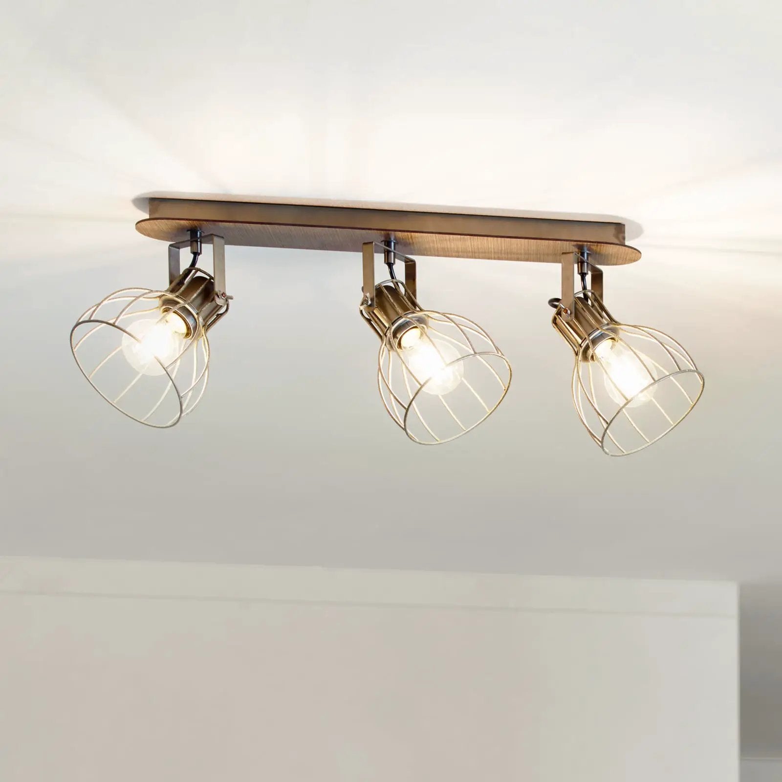 Sambatello ceiling lamp, 3-bulb, brown/silver