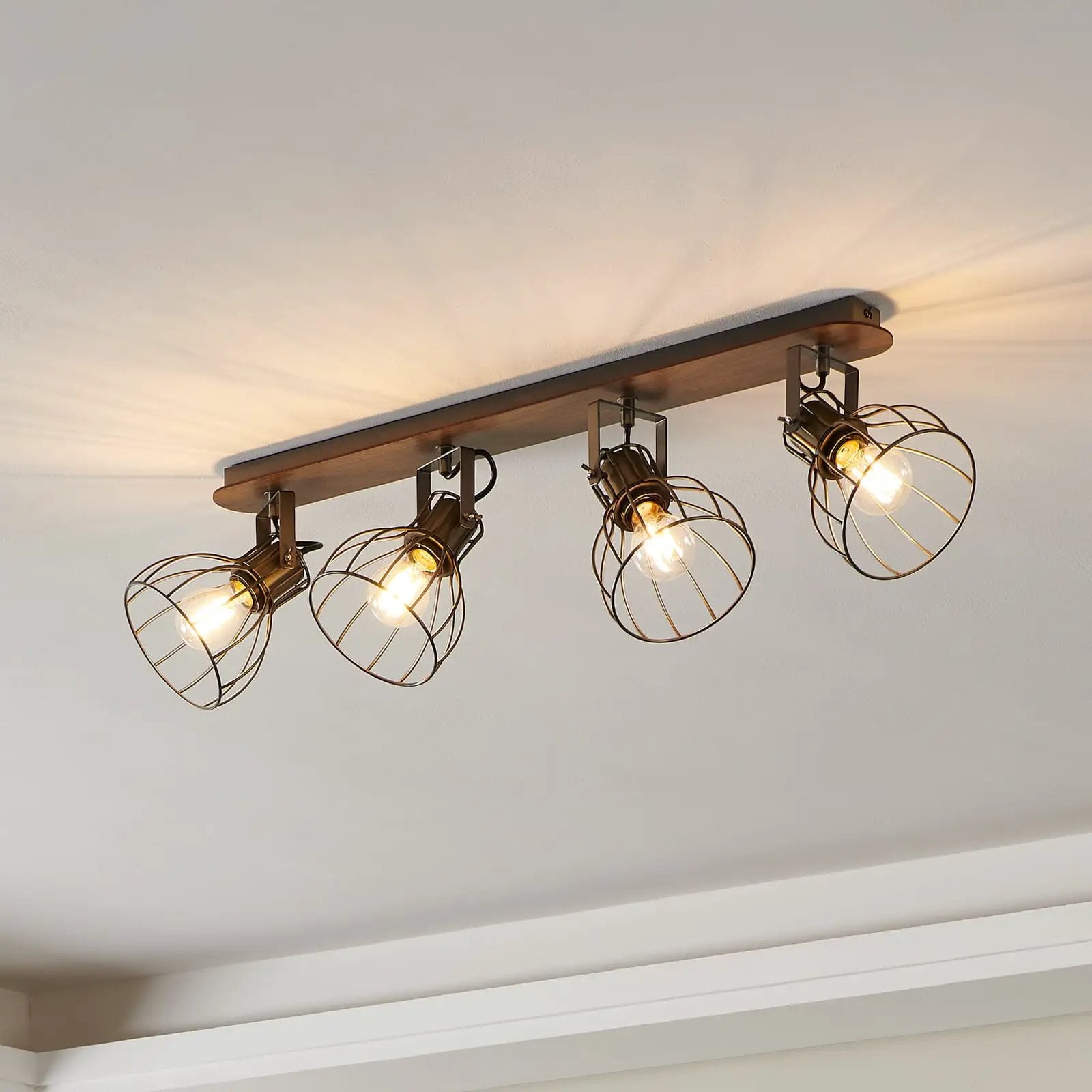 Sambatello ceiling lamp, 4-bulb, brown/silver