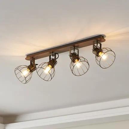 Sambatello ceiling lamp, 4-bulb, brown/silver