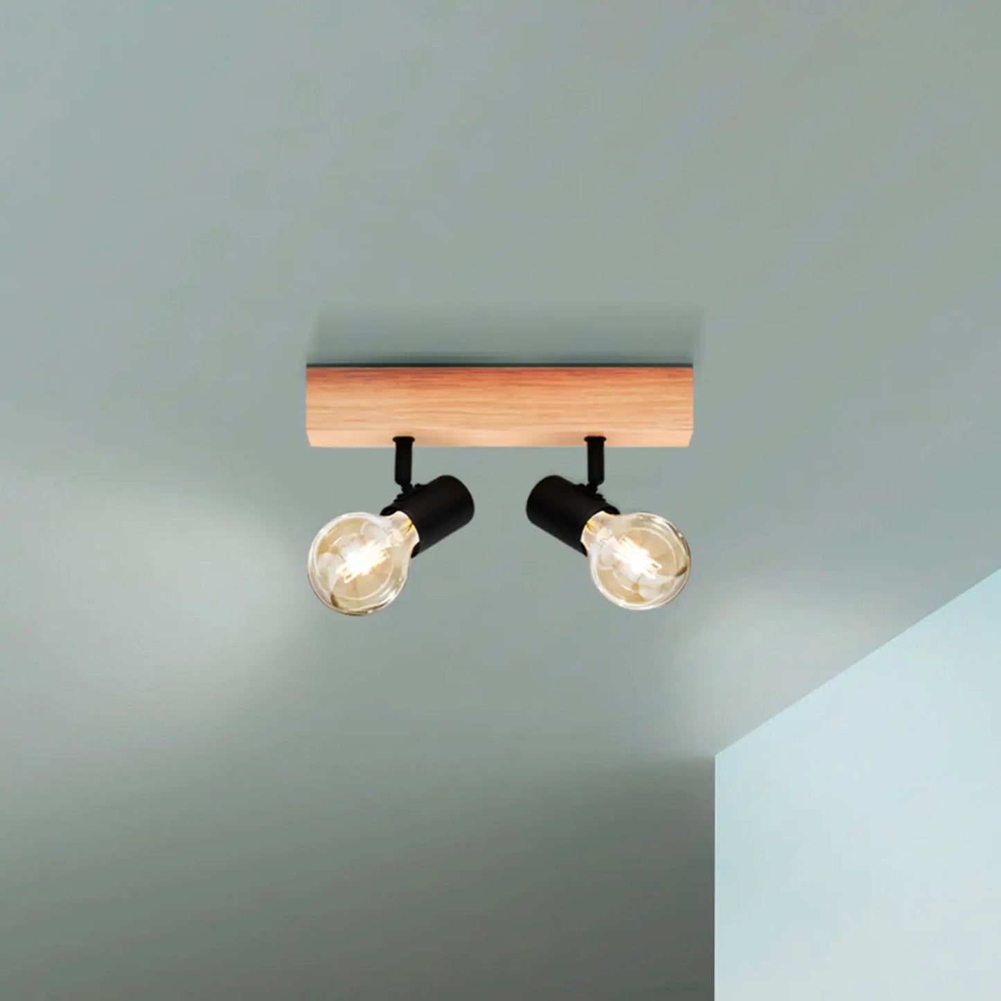 Ceiling light, Townshend 3, of wood, two-bulb