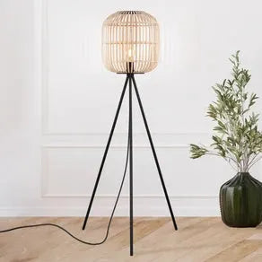 Bordesley floor lamp tripod, wooden lampshade