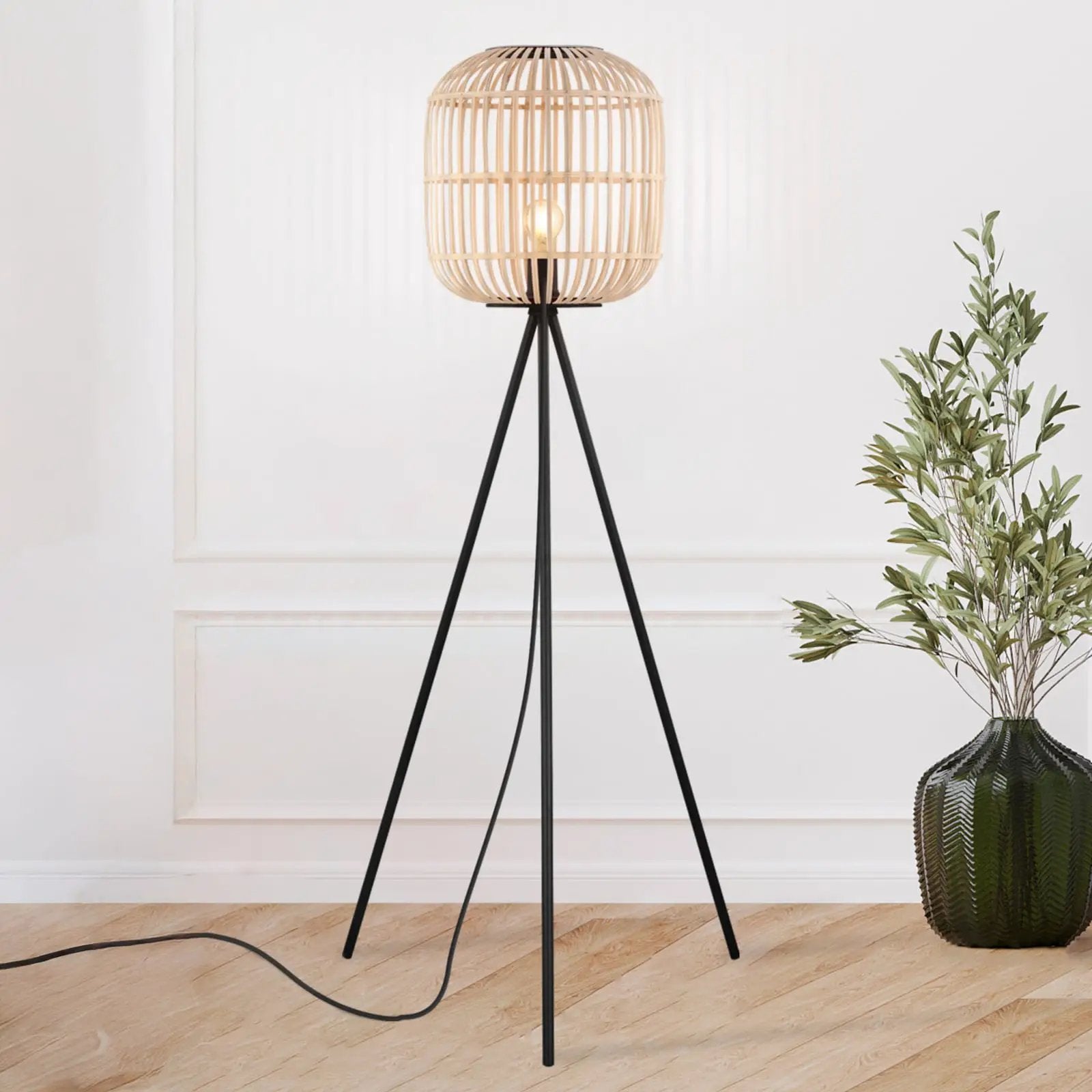 Bordesley floor lamp tripod, wooden lampshade