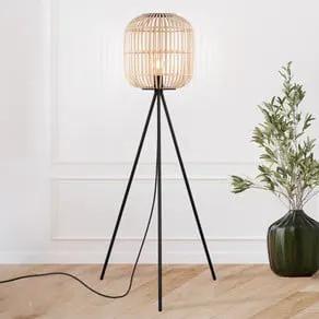 Bordesley floor lamp tripod, wooden lampshade